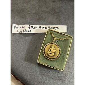 Vintage Anson Pewter‎ Gold-tone Aquarius Zodiac 24" Necklace
